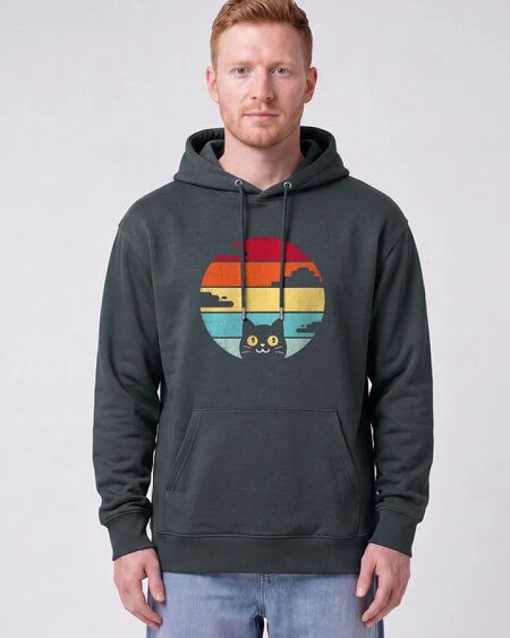 watapparel Hoodie Unisex Retro Sunset Cat