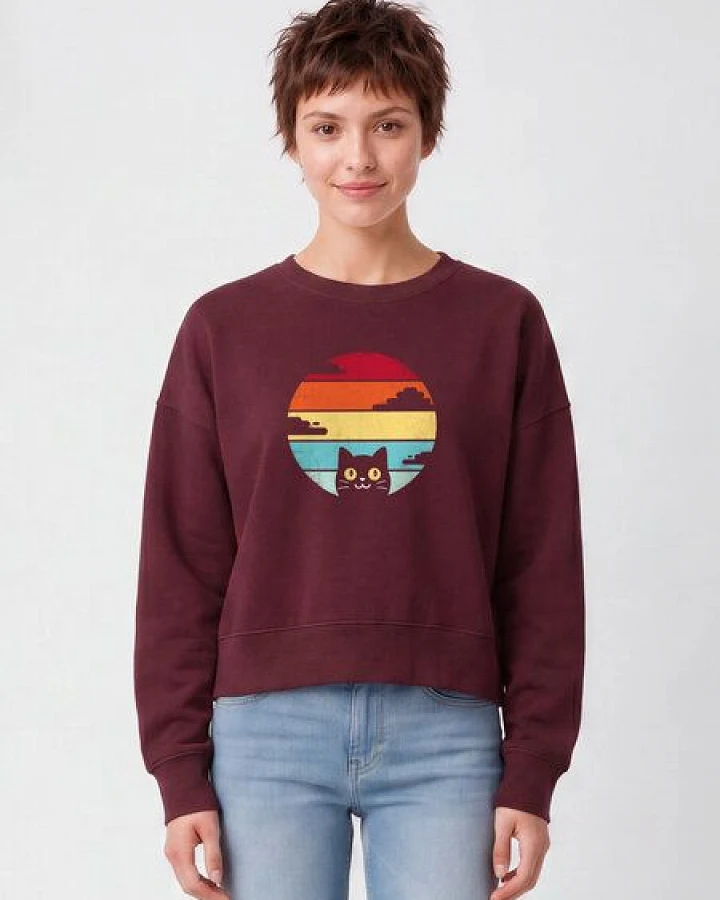 Produktseite: watapparel Sweatshirt Frauen Retro Sunset Cat