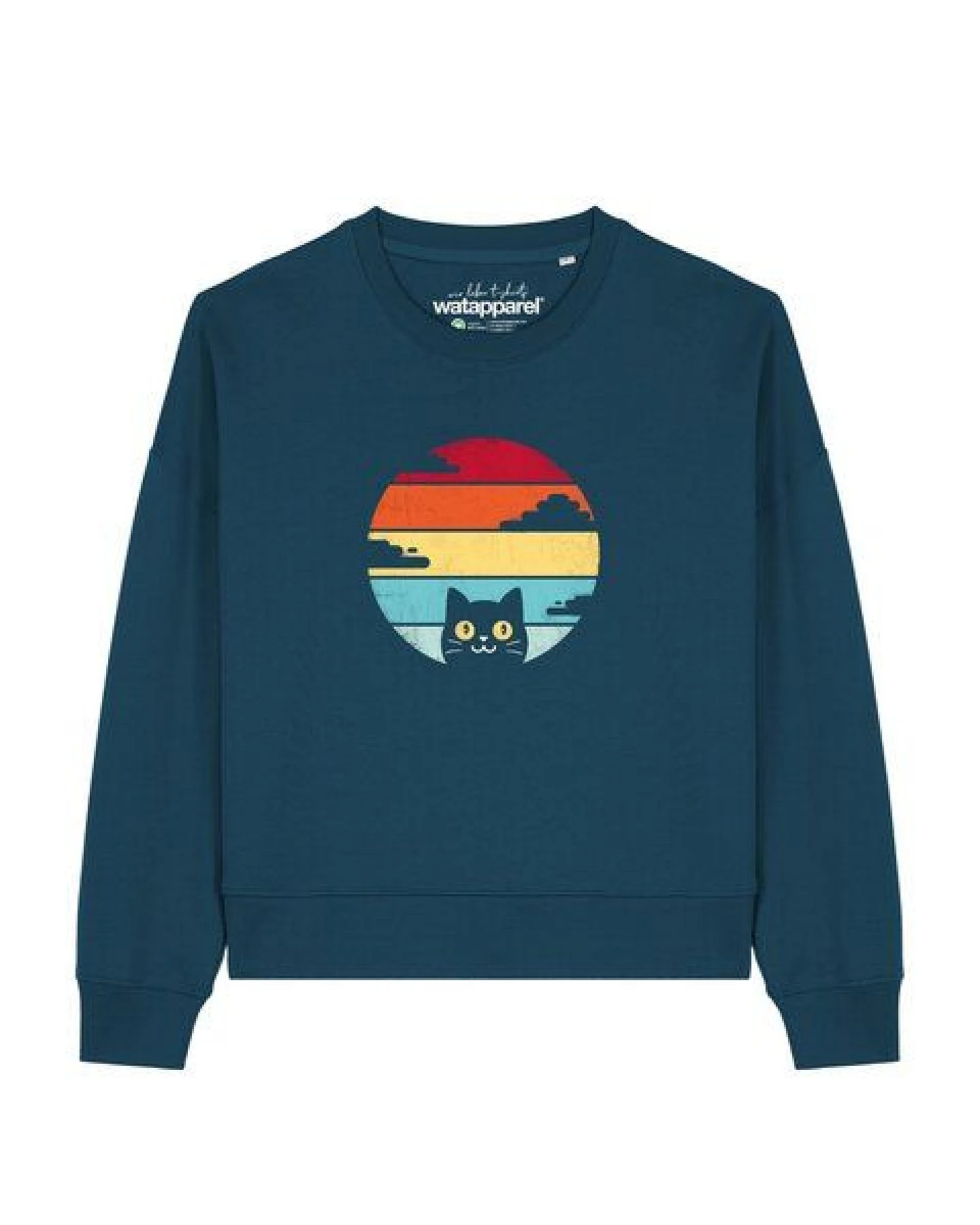 watapparel Sweatshirt Frauen Retro Sunset Cat – Ansicht 2