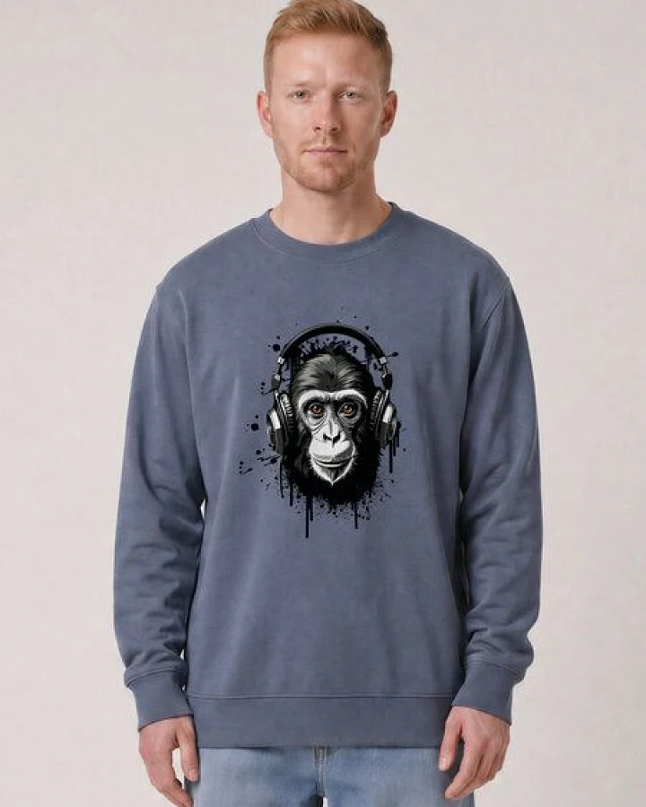 watapparel Sweatshirt Unisex Affe hört Musik