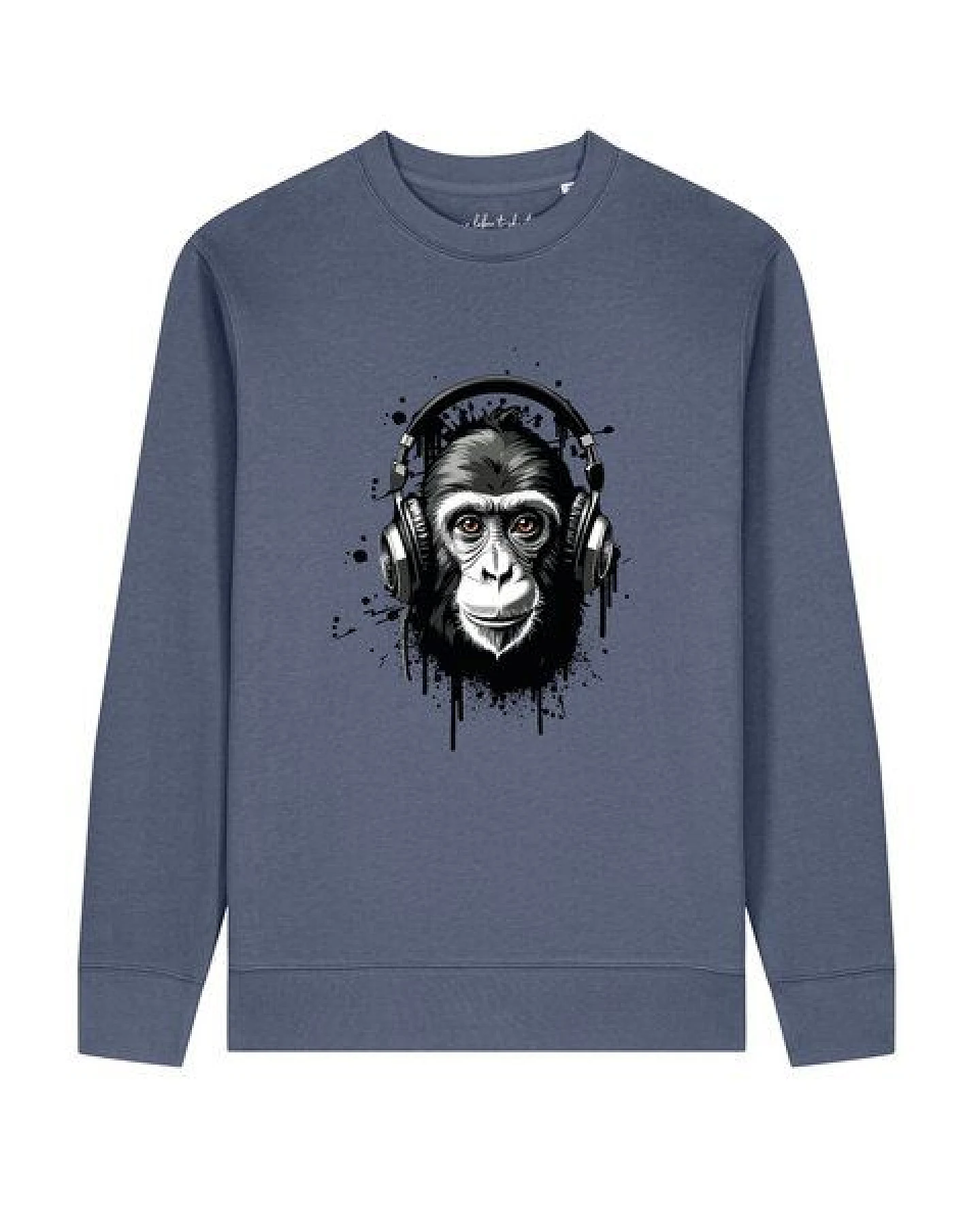 watapparel Sweatshirt Unisex Affe hört Musik – Ansicht 2
