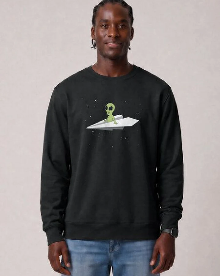 watapparel Sweatshirt Unisex Alien on a paper plane