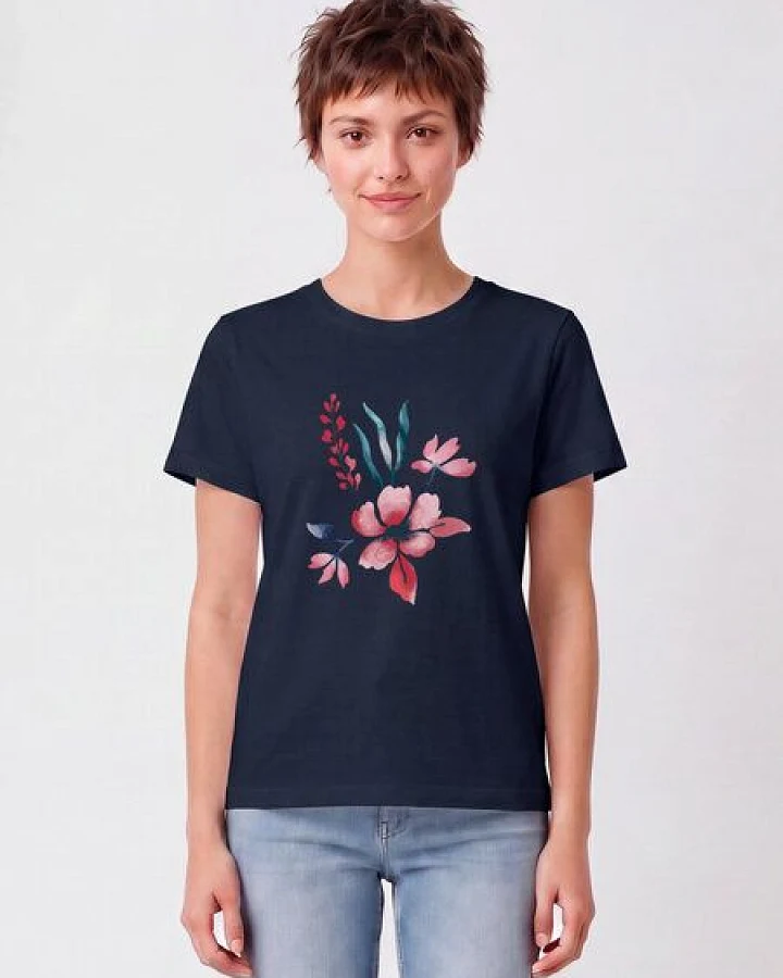 Produktseite: watapparel T-Shirt Frauen Blume in Wasserfarbe 01