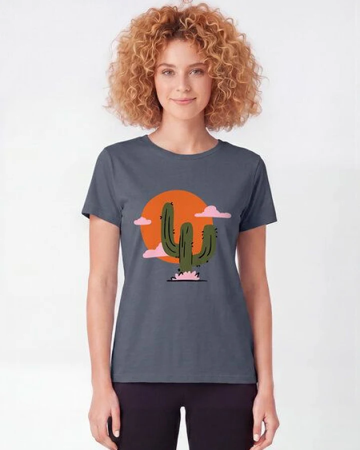watapparel T-Shirt Frauen Kaktus im Sonnenuntergang