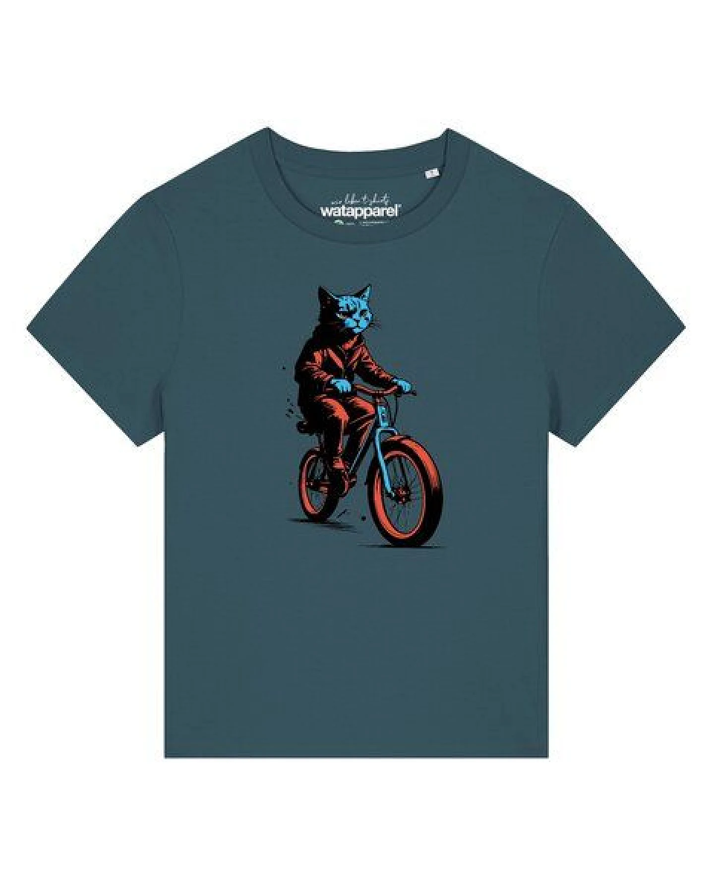 watapparel T-Shirt Frauen Katze auf Fahrrad – Ansicht 2