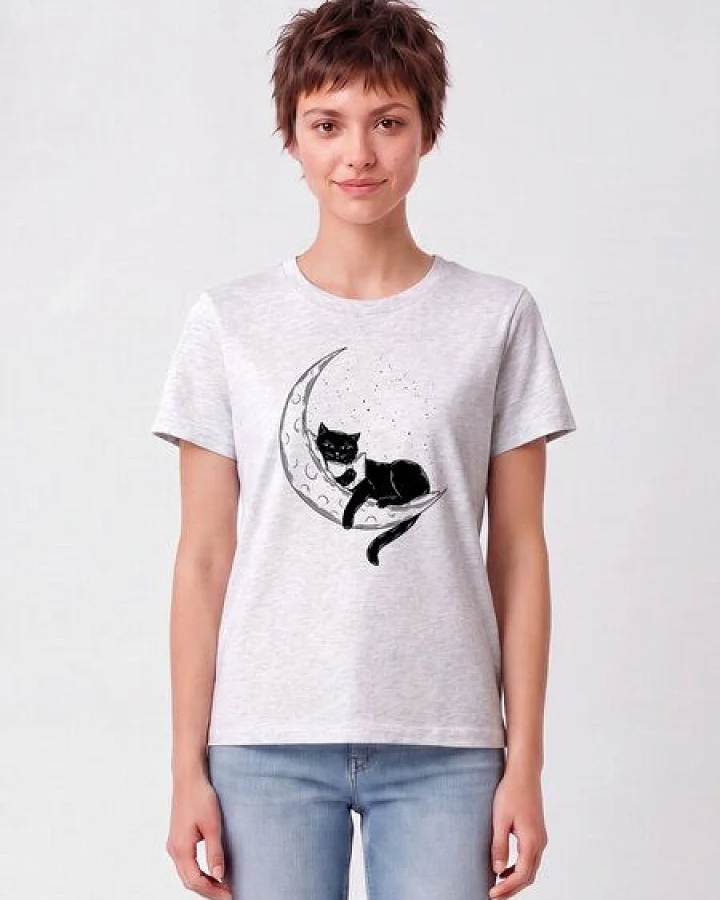 Produktseite: watapparel T-Shirt Frauen Katze auf dem Mond