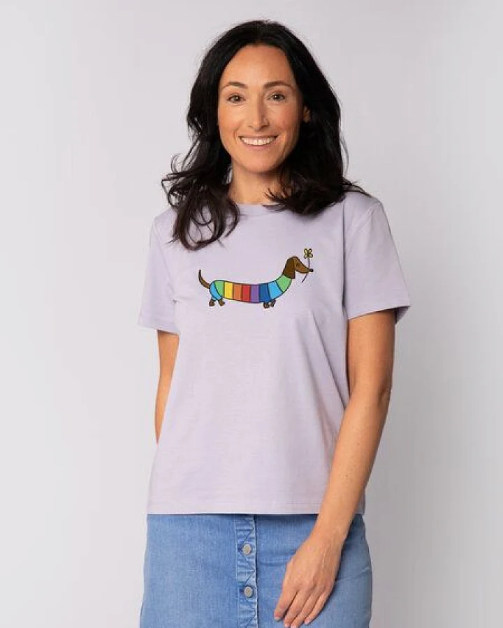 watapparel T-Shirt Frauen Regenbogen Dackel