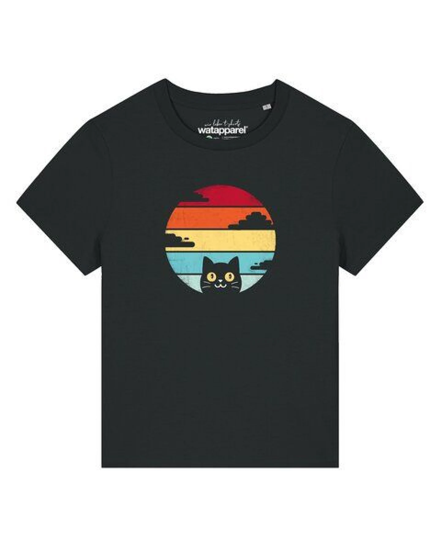 watapparel T-Shirt Frauen Retro Sunset Cat – Ansicht 2