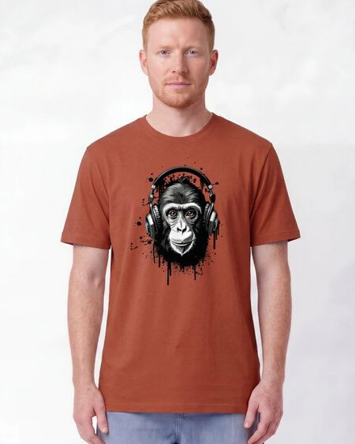 watapparel T-Shirt Unisex Affe hört Musik