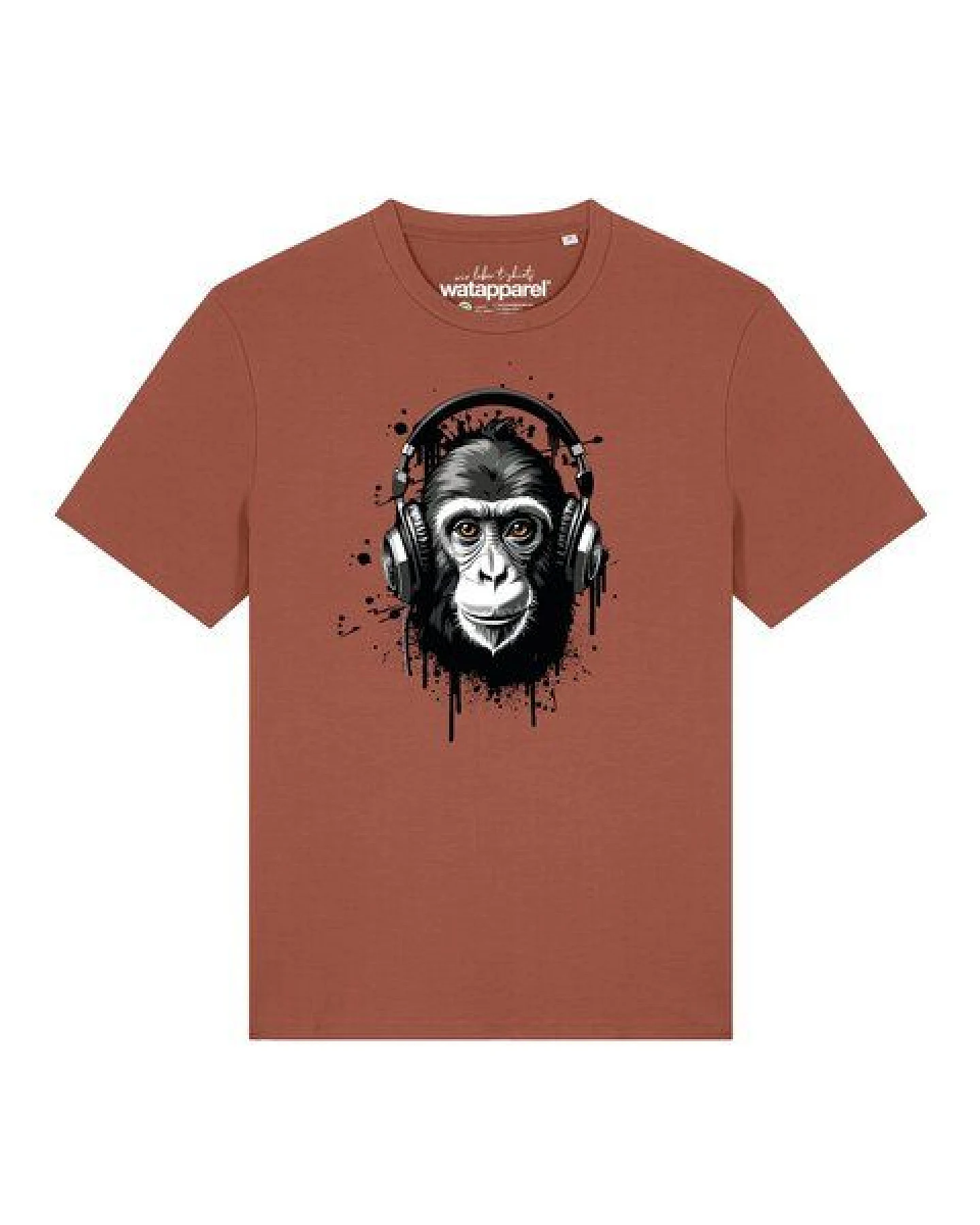 watapparel T-Shirt Unisex Affe hört Musik – Ansicht 2
