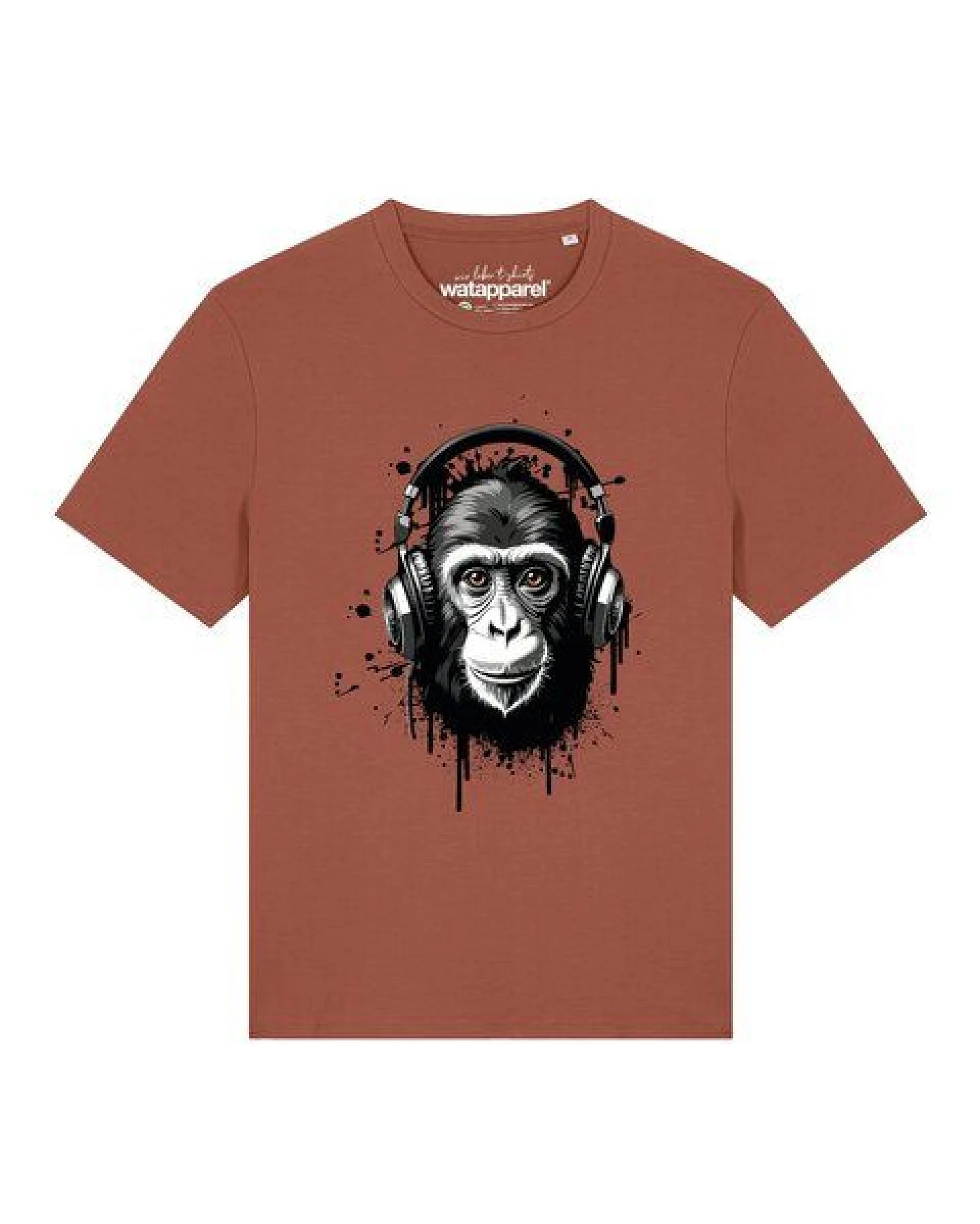 watapparel T-Shirt Unisex Affe hört Musik – Ansicht 2