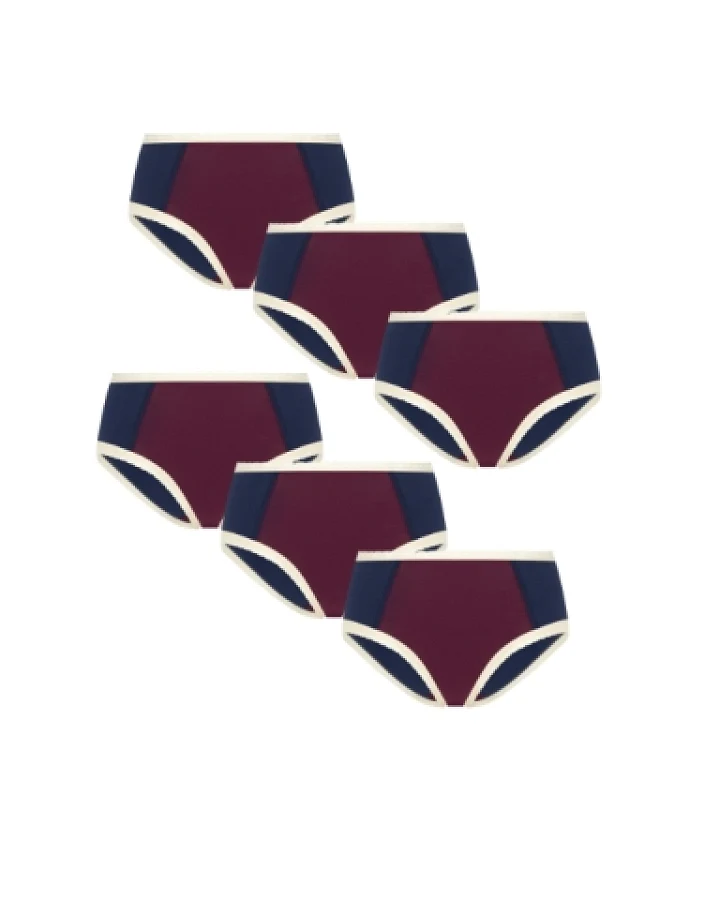 Albero Natur Damen vegan Multipack 6x Slips Hipster Mit Spitze Burgund/Dunkelblau