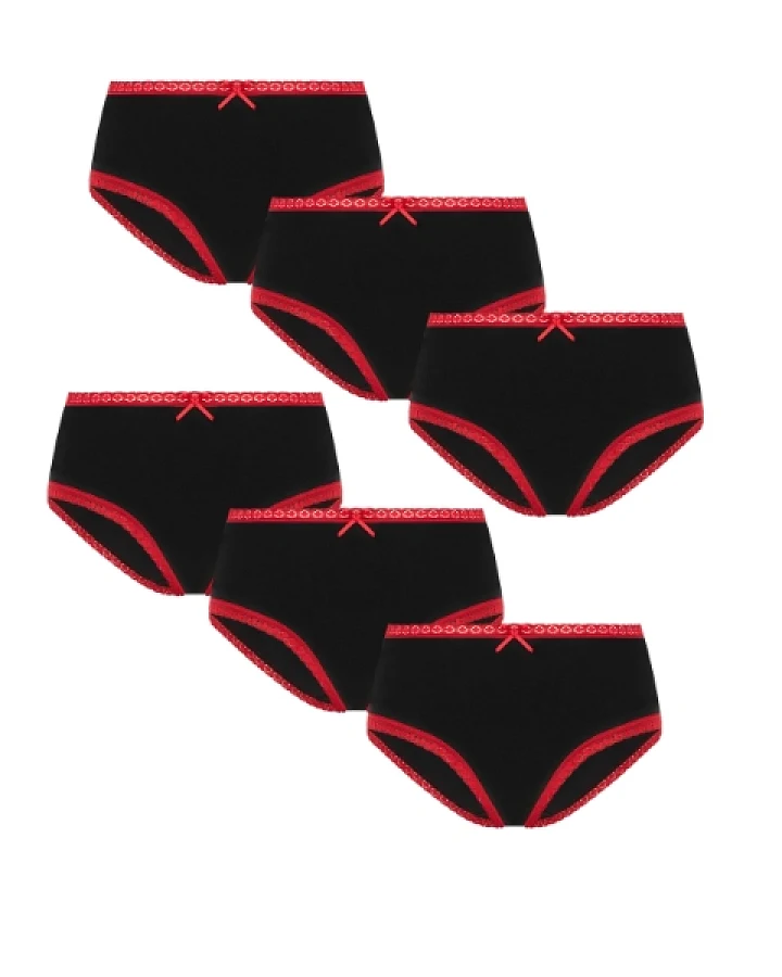 Albero Natur Damen vegan Multipack 6x Slips Hipster Mit Spitze Schwarz/Rot