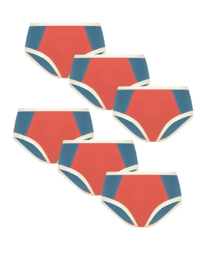 Albero Natur Damen vegan Multipack 6x Slips Hipster Mit Spitze Denim Blau/Rot