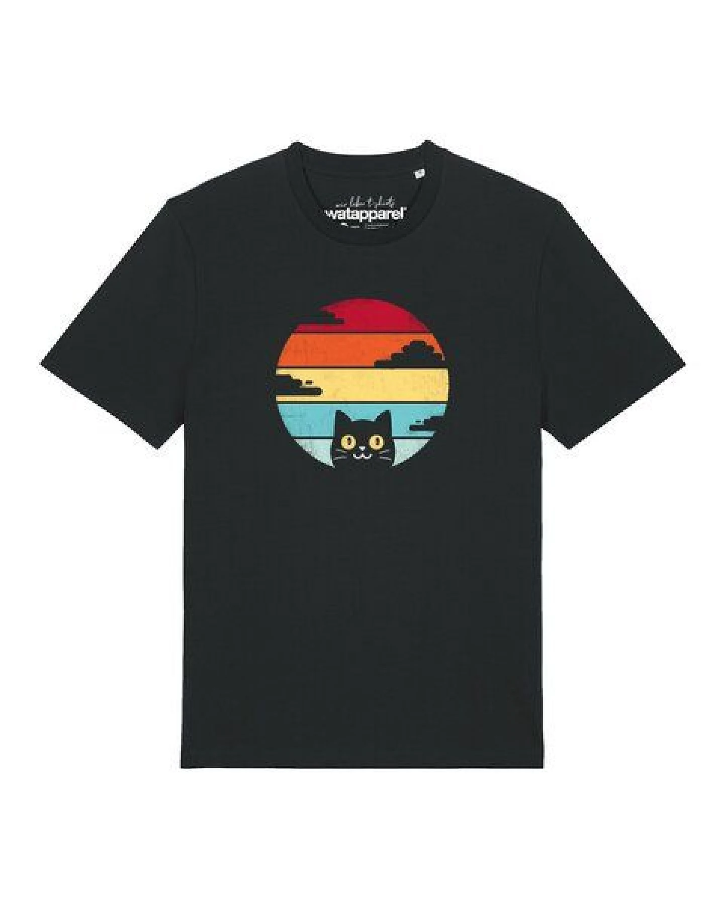 watapparel T-Shirt Unisex Retro Sunset Cat – Ansicht 2
