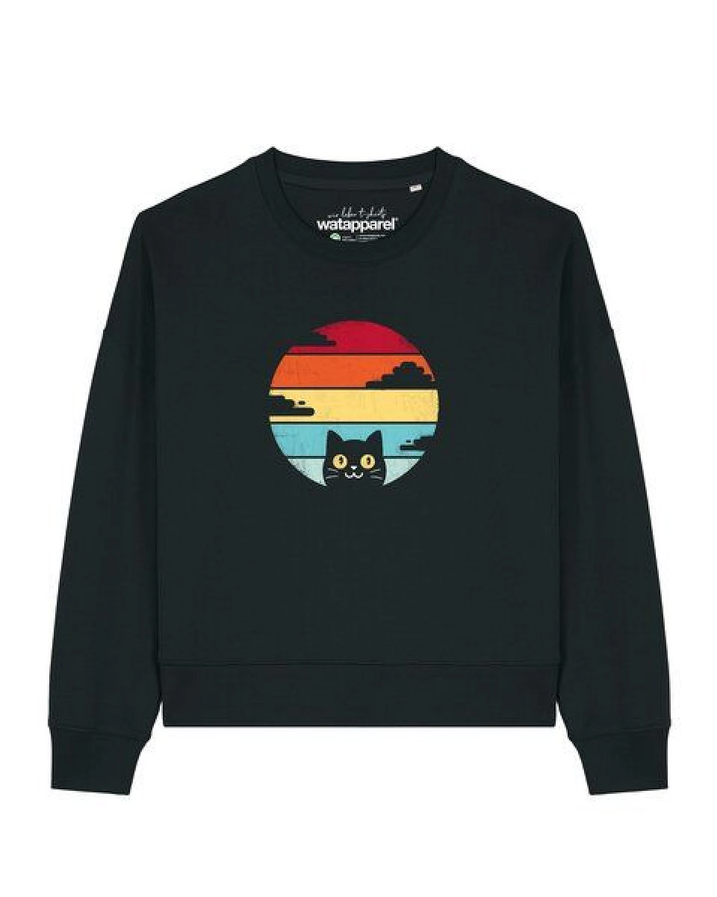 watapparel Sweatshirt Frauen Retro Sunset Cat – Ansicht 2