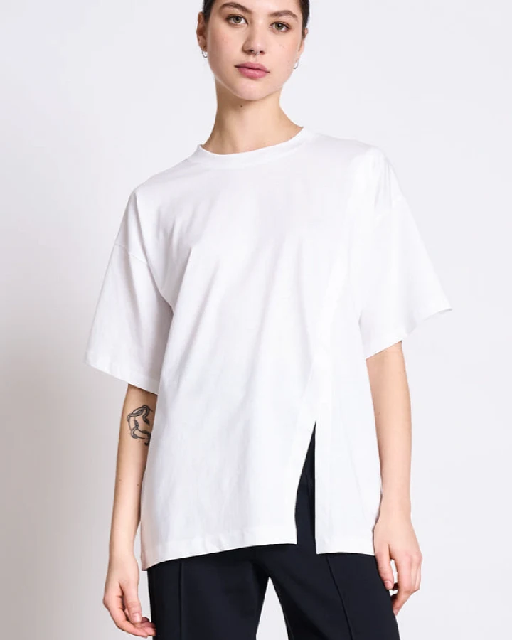 JAN 'N JUNE Damen vegan T-Shirt Nadil Geschlitzt Weiß