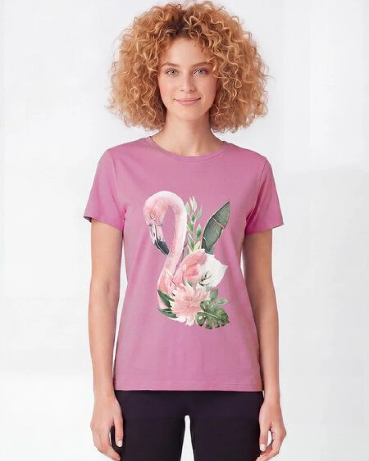 Produktseite: watapparel T-Shirt Frauen Flamingo mit Blumen