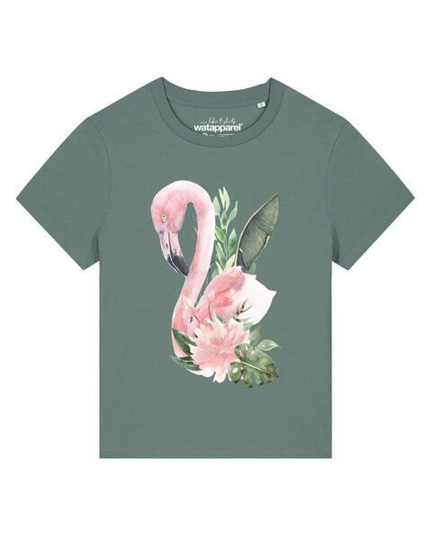 watapparel T-Shirt Frauen Flamingo mit Blumen – Ansicht 2