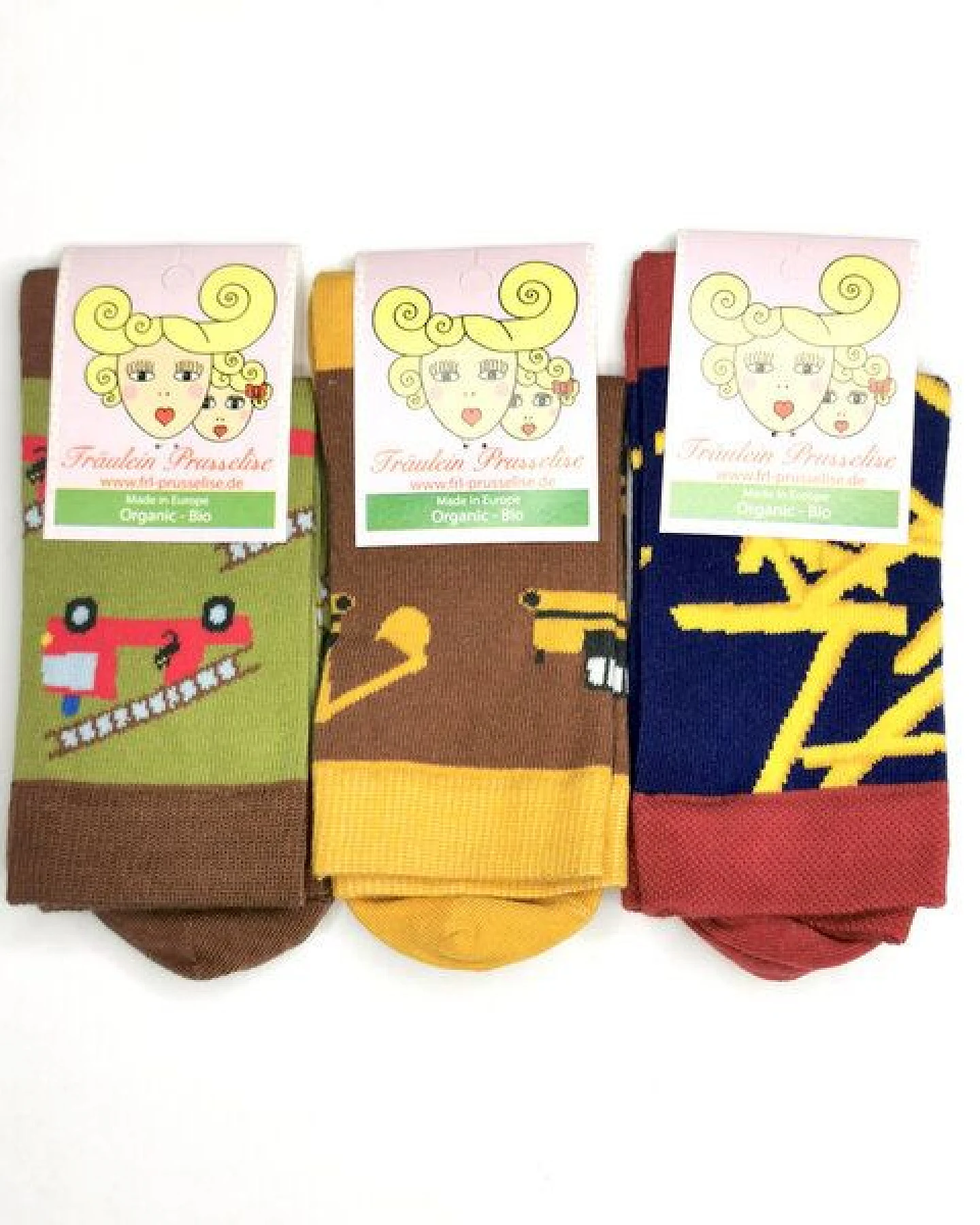 Fräulein Prusselise 3er spezial Socken Pack Fahrzeuge und Fastfood, Bagger, Feuerwehr und Pommes, bunt – Ansicht 2