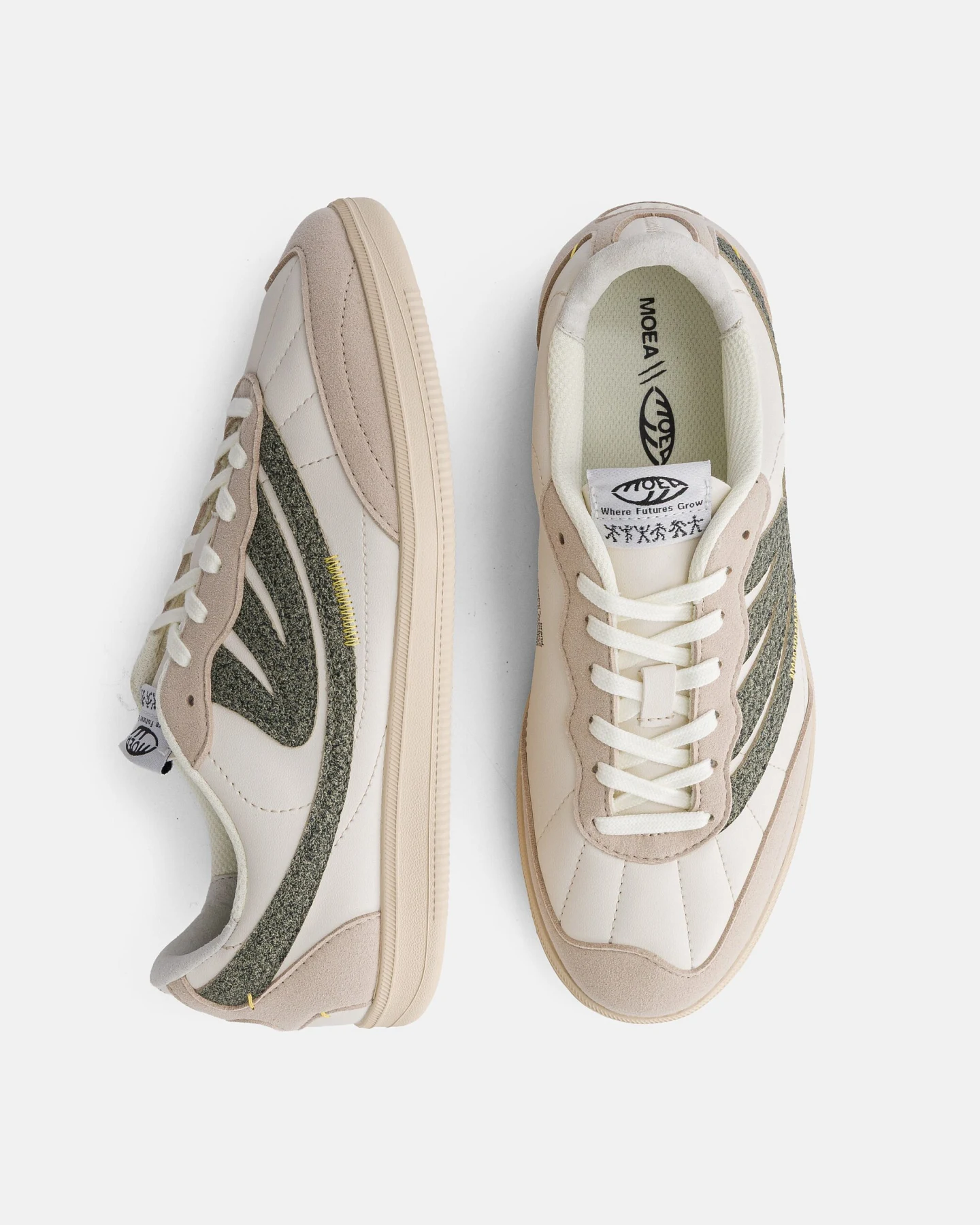 MoEa Herren vegan Sneaker Flow In Beige/Grün Pilz – Ansicht 2
