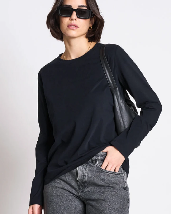 JAN 'N JUNE Damen vegan Longsleeve Brushed Boy Schwarz