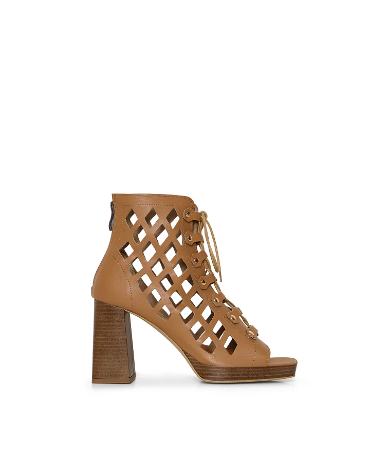 AGAZI Damen vegan Sandalen Dance Your Way Cut Out Block Heel Toffi Braun