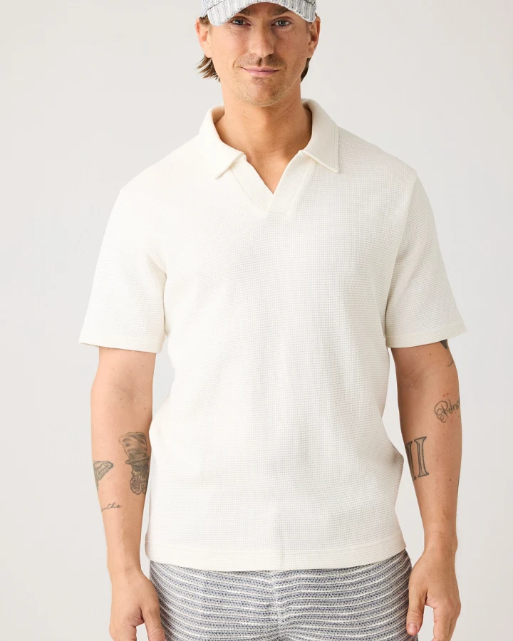 KnowledgeCotton Apparel Herren vegan Poloshirt Waffelreiher Weiß