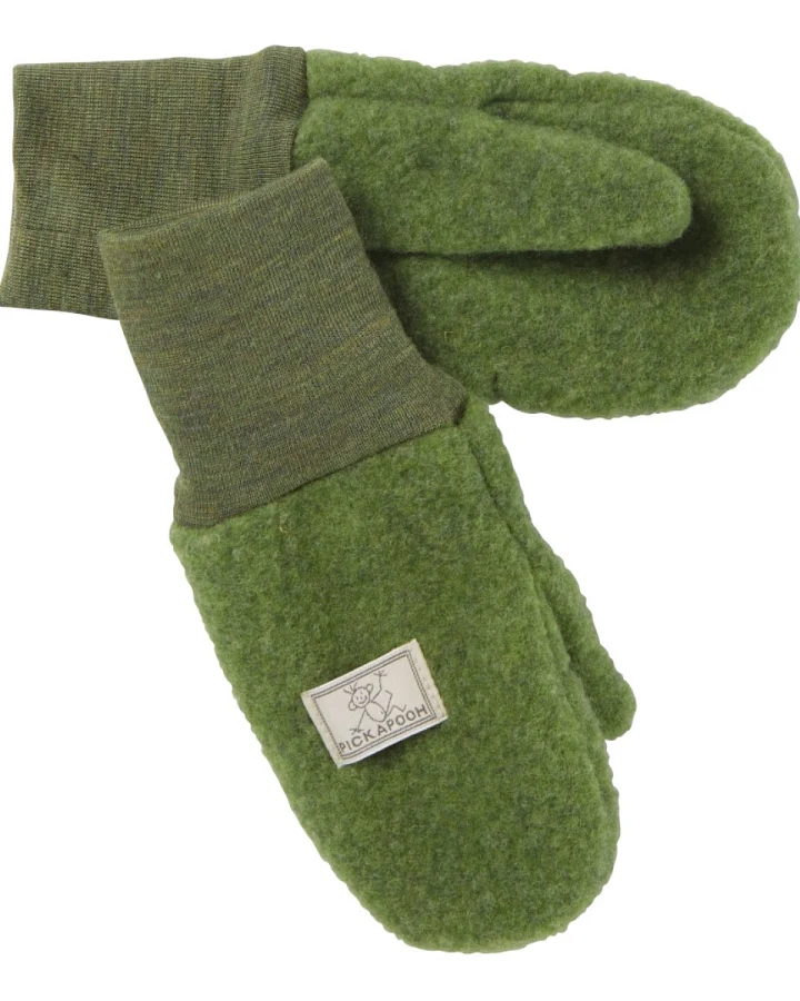 Pickapooh Kinder Fäustlinge Bio-Schurwolle Fleece moos Gr.3 (2 bis 4 Jahre)
