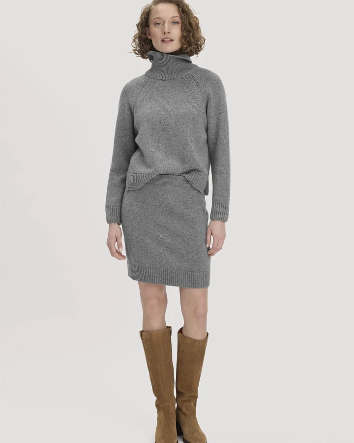 hessnatur Damen Strickrock Regular aus Bio-Merinowolle und Bio-Baumwolle - grau - Größe L