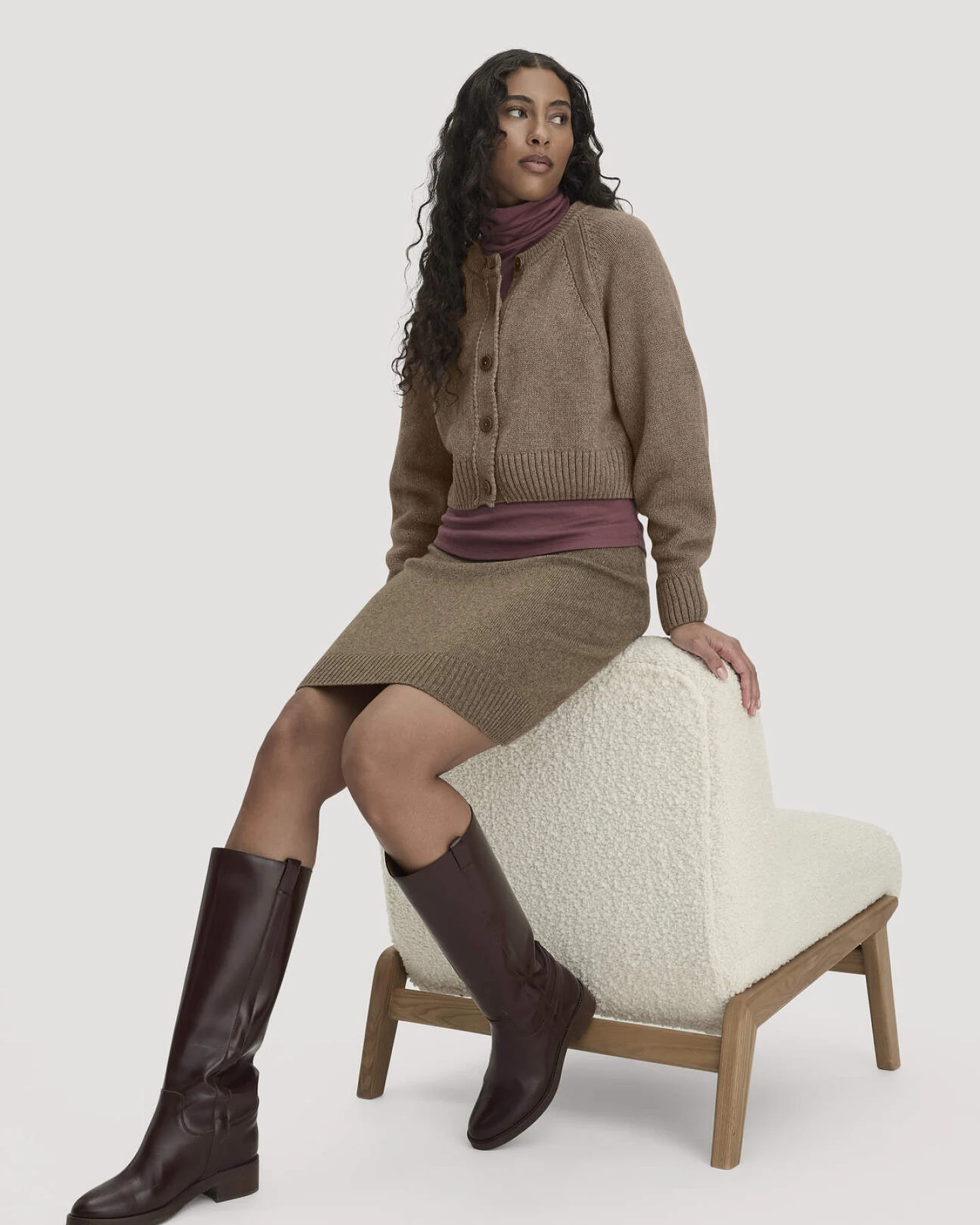 hessnatur Damen Strickrock Regular aus Bio-Merinowolle und Bio-Baumwolle - braun - Größe L – Ansicht 4