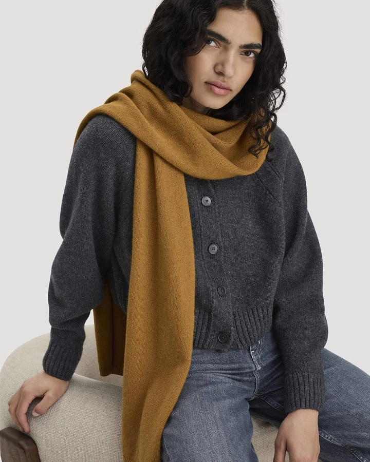 hessnatur Damen Strick Schal aus Bio-Merinowolle mit Bio-Baumwolle - orange - Größe 35x210 cm