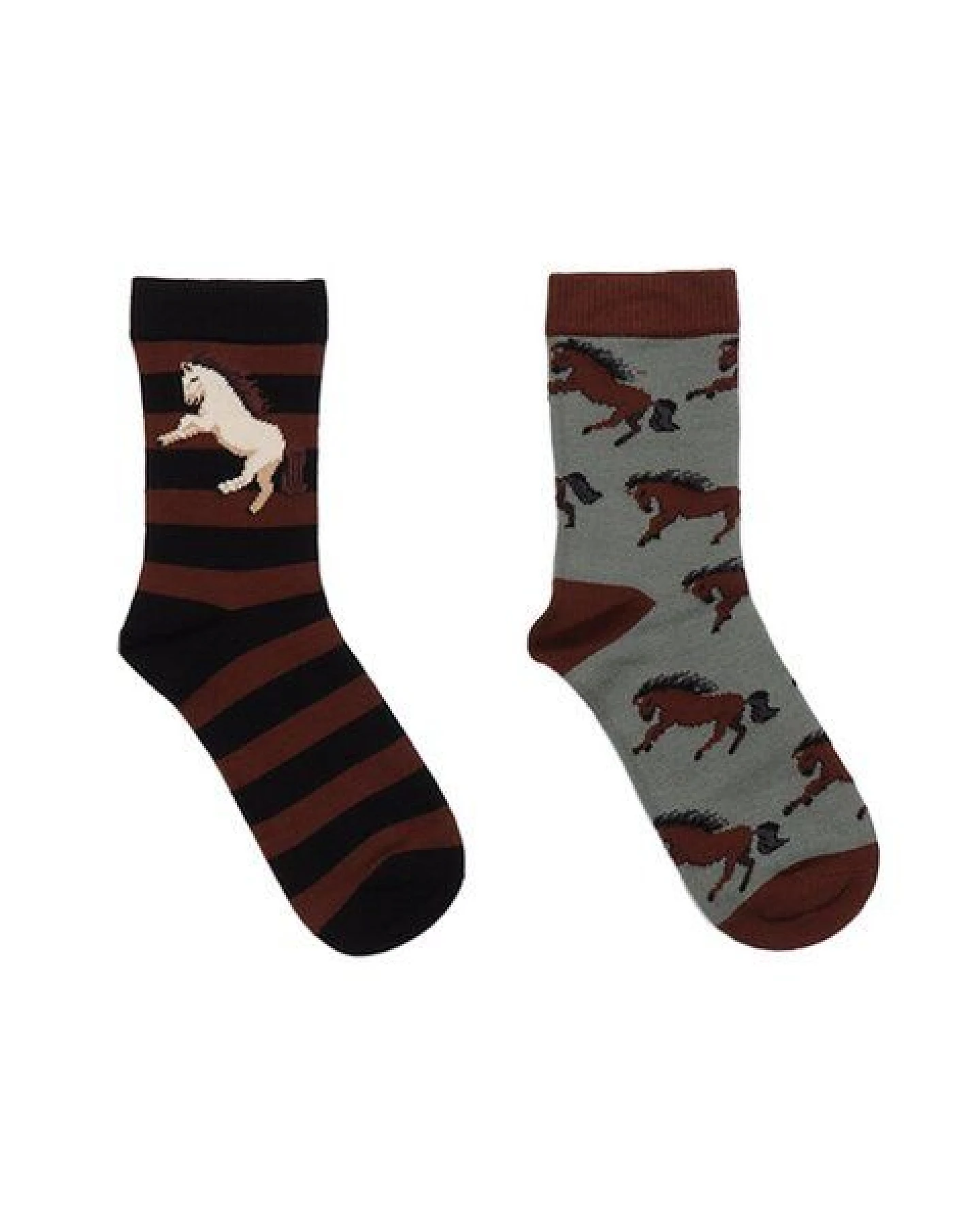 Kinder Socken Bio-Baumwolle Joyful Horses braun von Walkiddy, GOTS-zertifizierte, vegane, hautfreundliche Socken mit Pferdemotiv für empfindliche Kinderfüße – Ansicht 2