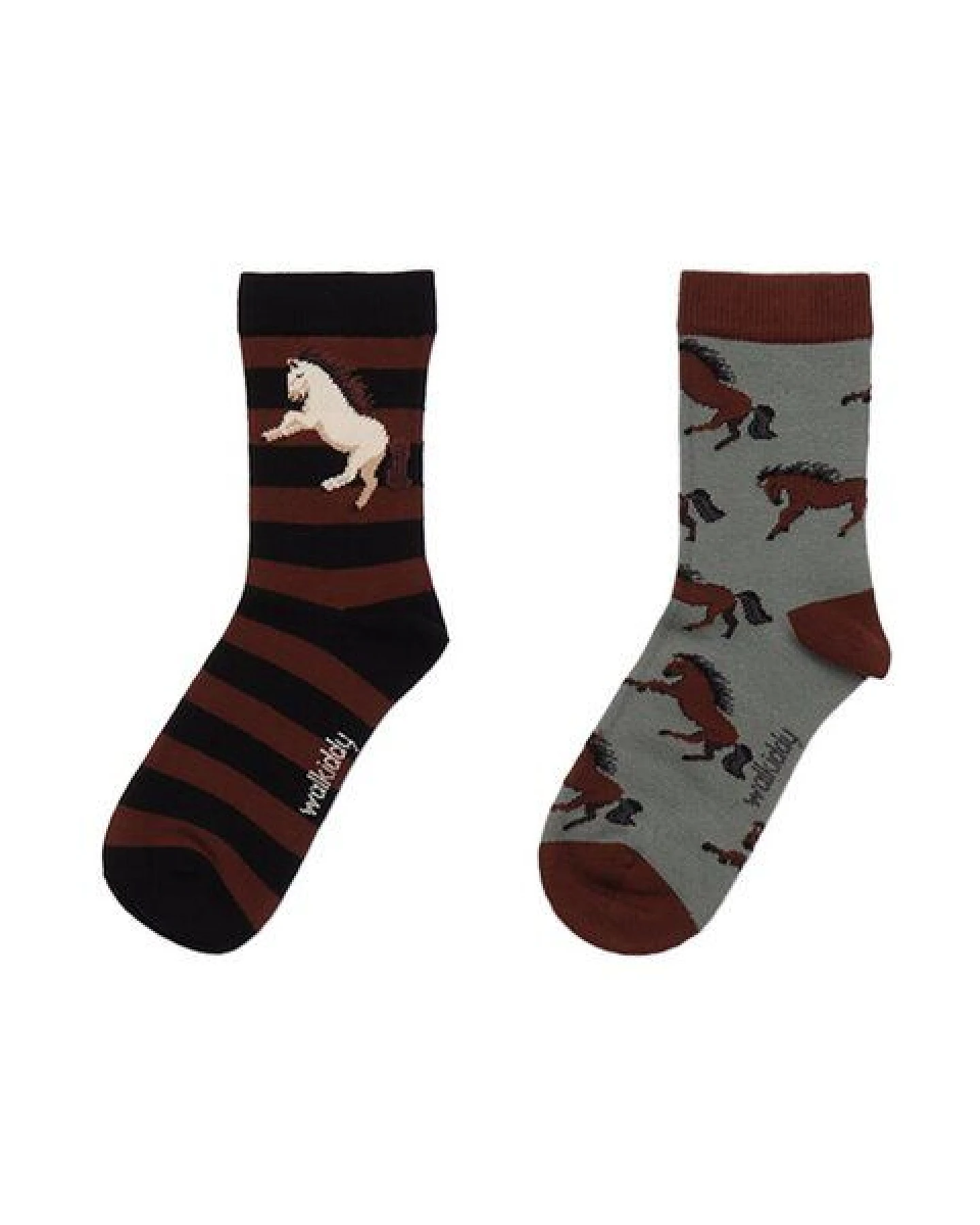 Kinder Socken Bio-Baumwolle Joyful Horses braun von Walkiddy, GOTS-zertifizierte, vegane, hautfreundliche Socken mit Pferdemotiv für empfindliche Kinderfüße – Ansicht 3