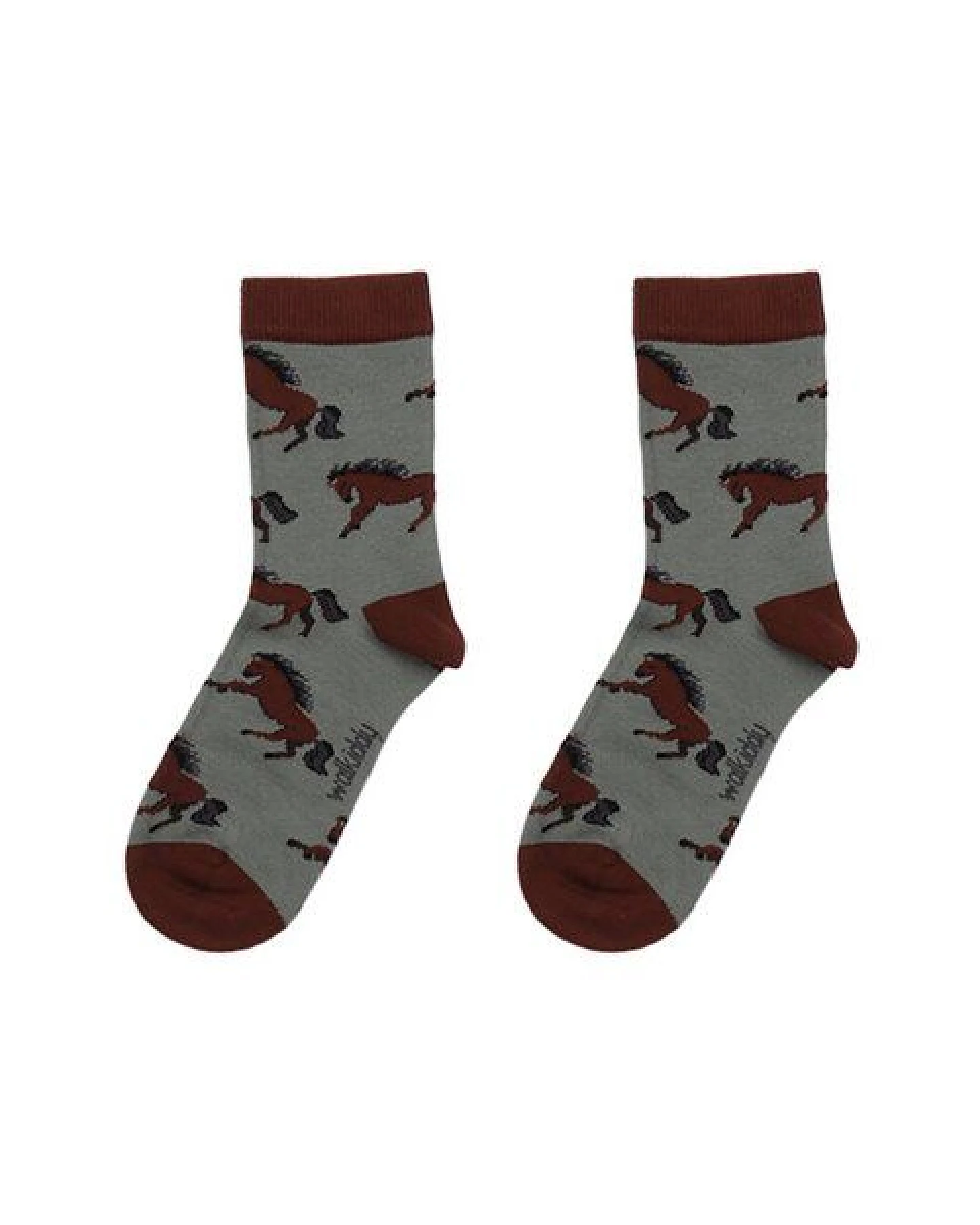Kinder Socken Bio-Baumwolle Joyful Horses braun von Walkiddy, GOTS-zertifizierte, vegane, hautfreundliche Socken mit Pferdemotiv für empfindliche Kinderfüße – Ansicht 4