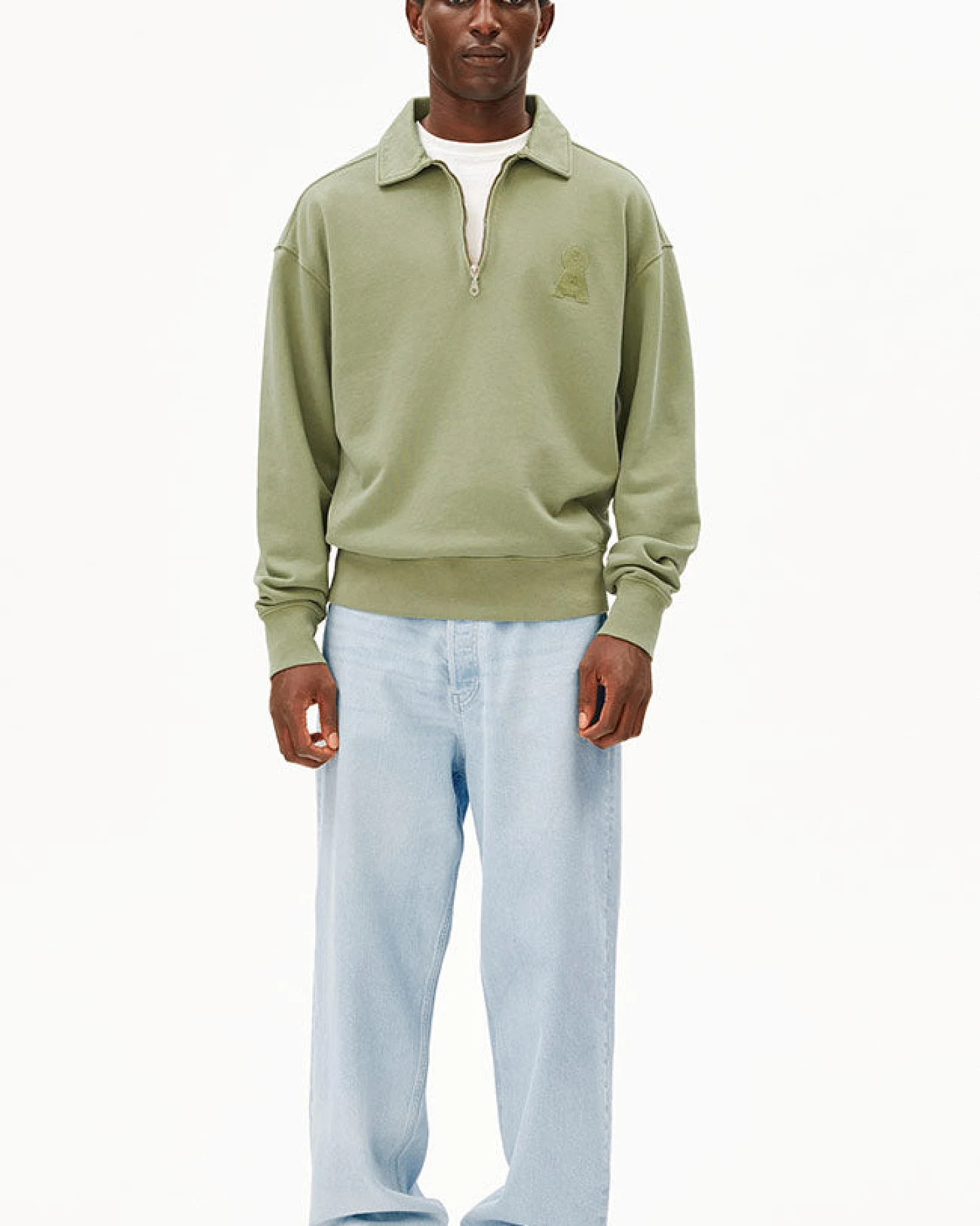 ARMEDANGELS Herren vegan Sweatshirt Troyer Fatigue Grün Gewaschen – Ansicht 2