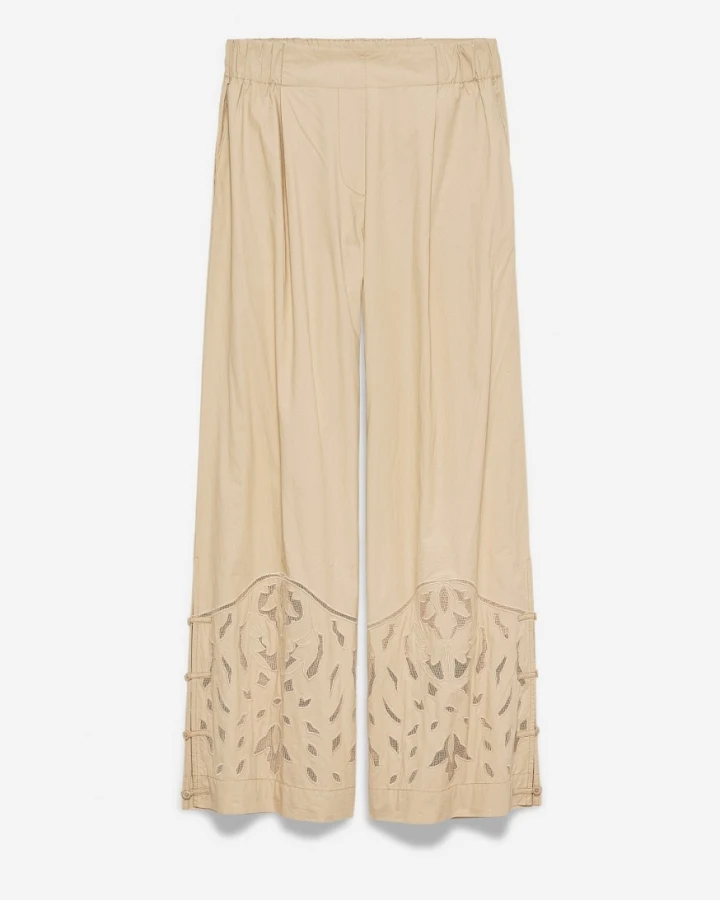Alchemist Damen vegan Hose Mondblume Bestickt Sand Beige