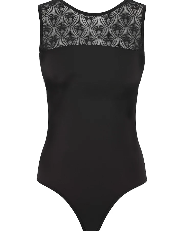 WiDDA Damen vegan Bodysuit Aus Spitze Schwarz