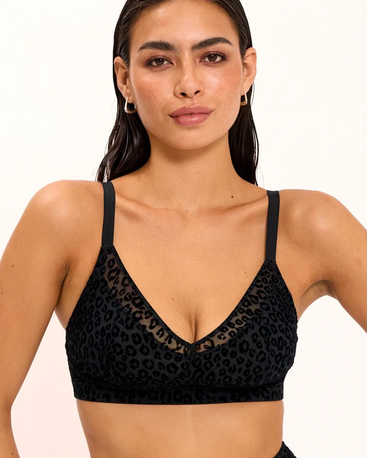 Understatement Damen vegan Bralette Mesh Support Bh Schwarz Leopard