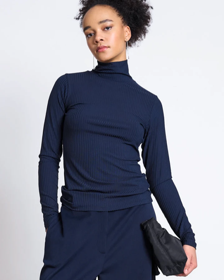 JAN 'N JUNE Damen vegan Rollkragenpullover Mio Rib Nightfall