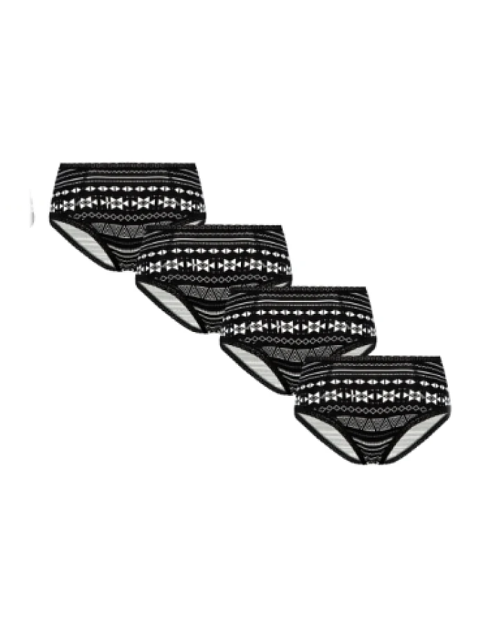 Albero Natur Damen vegan Multipack 4x Slips Hipster Mit Spitze Geometrisch Schwarz & Weiß
