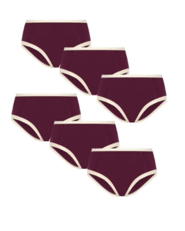 Albero Natur Damen vegan Multipack 6x Slips Hipster Mit Spitze Aubergine Dunkelrot