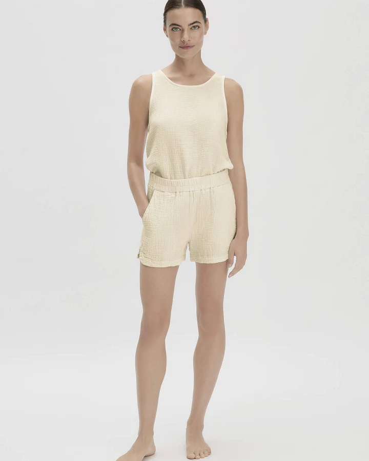 hessnatur Damen Musselin Schlafshorts PURE COMFORT aus Bio-Baumwolle - natur - Größe 34