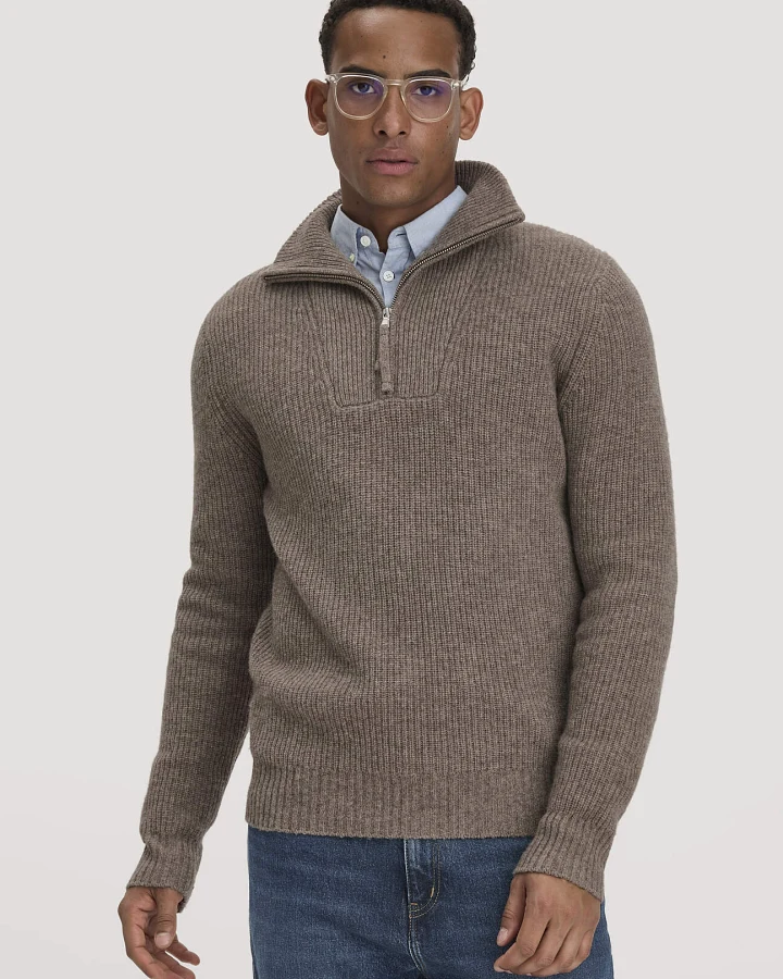 hessnatur Herren Strick Troyer Regular aus Yak- und Schurwolle - beige - Größe XL