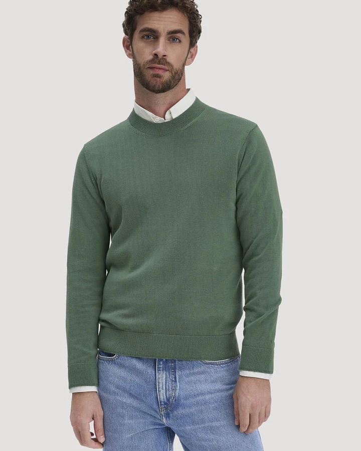 hessnatur Herren Strick Pullover Regular aus Bio-Baumwolle - grün - Größe S