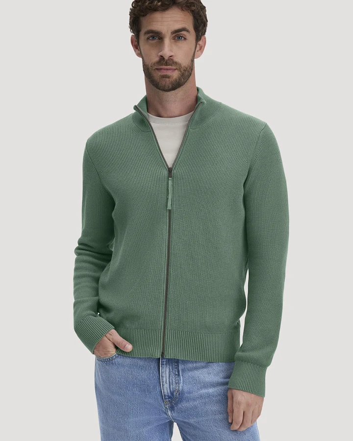 hessnatur Herren Strick Jacke Regular aus Bio-Baumwolle - grün - Größe S