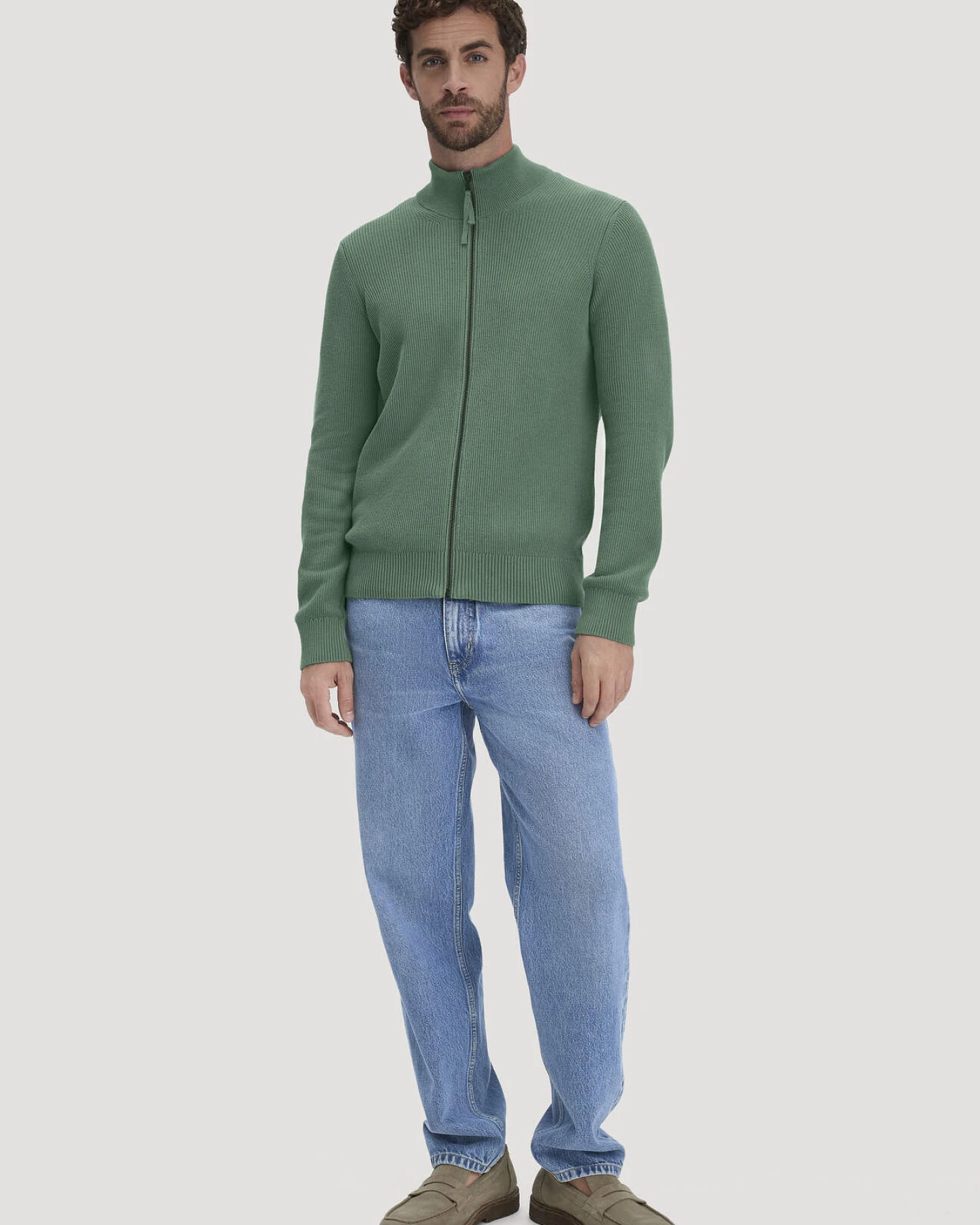 hessnatur Herren Strick Jacke Regular aus Bio-Baumwolle - grün - Größe S – Ansicht 2