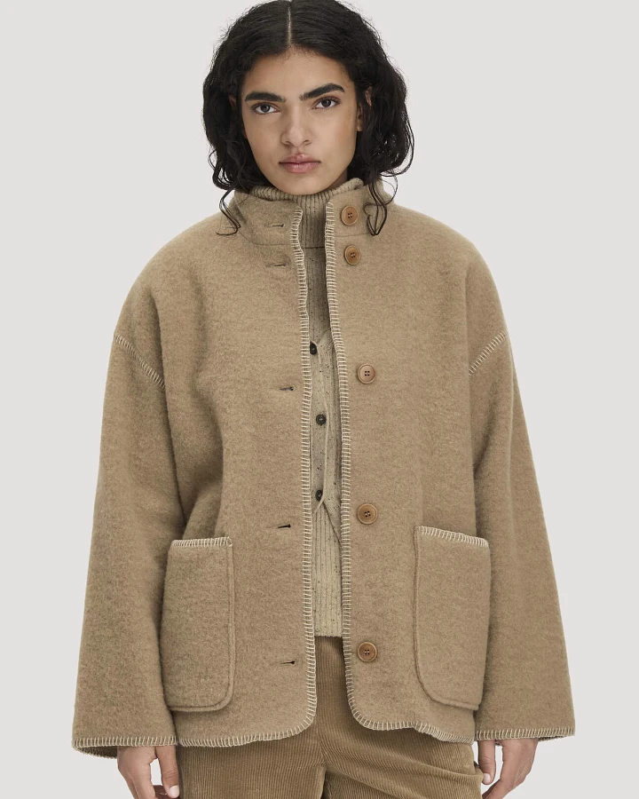 Produktseite: hessnatur Damen Wollfleece Jacke Boho Oversize aus Bio-Merinowolle - braun - Größe XL