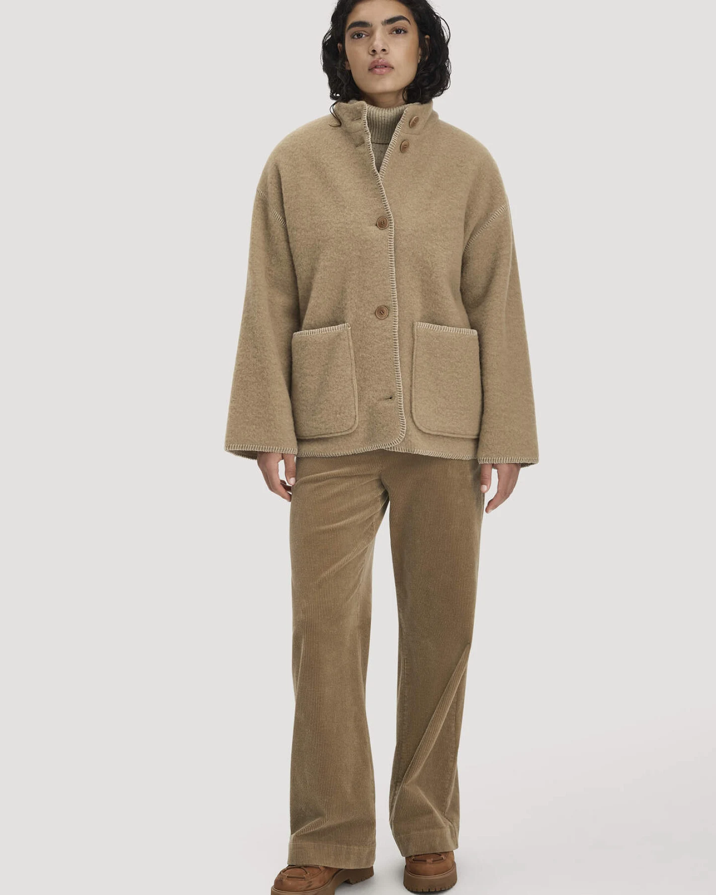 hessnatur Damen Wollfleece Jacke Boho Oversize aus Bio-Merinowolle - braun - Größe XS – Ansicht 2
