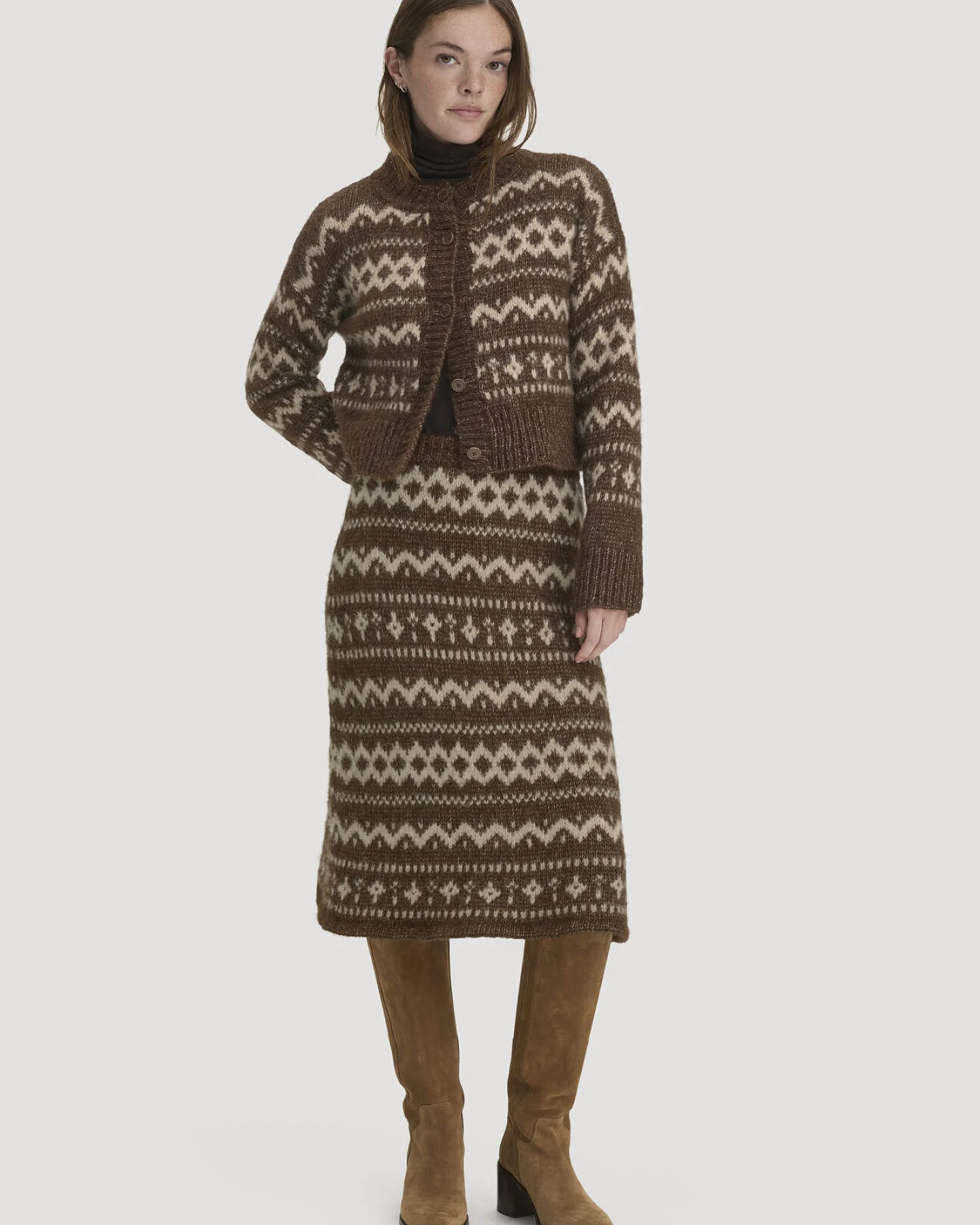 hessnatur Damen Strickrock Relaxed aus Alpaka mit Bio-Baumwolle - braun - Größe L – Ansicht 4